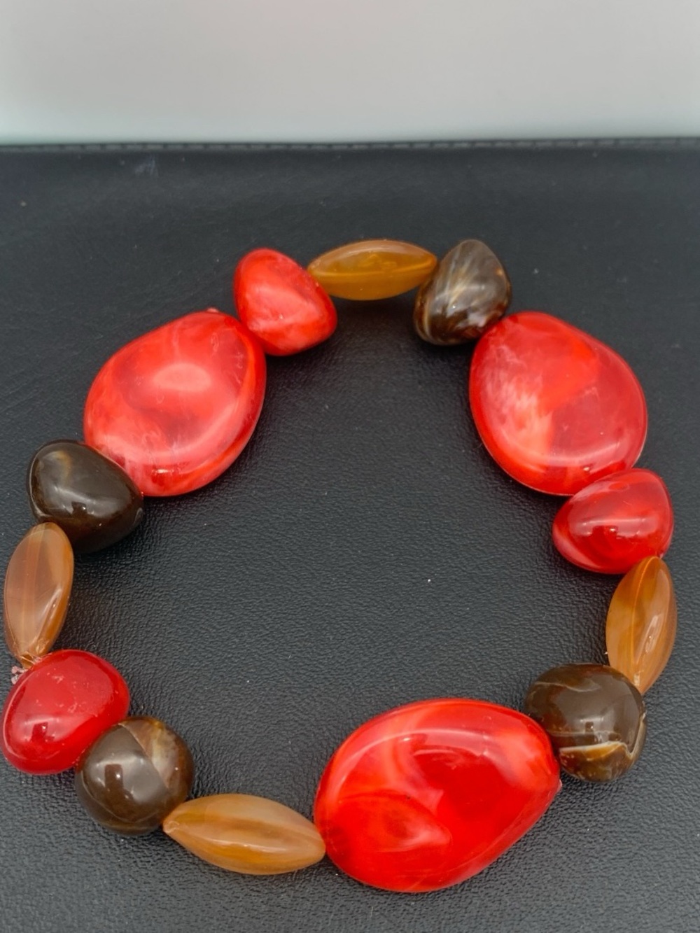 Fall colored Bold Red Mixed acrylic Bead Stretch Bracelet